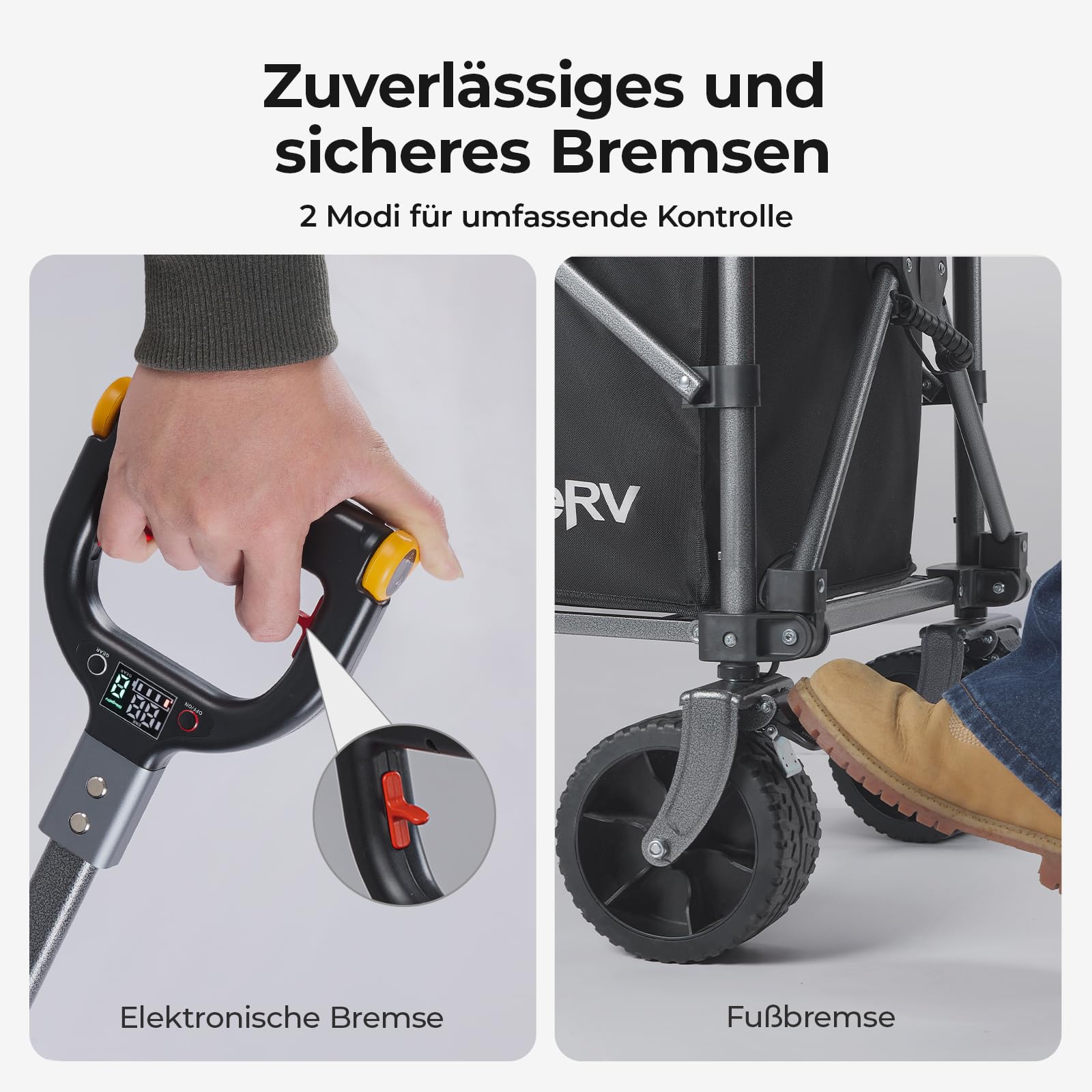 BougeRV Elektrischer Bollerwagen faltbar, 200 kg Belastbarkeit, Campingwagen mit Antrieb, 250W Doppelmotor & 250L Volumen, Offroad Elektro-Handwagen für Outdoor-Abenteuer & Garten (Ohne Ladegerät)