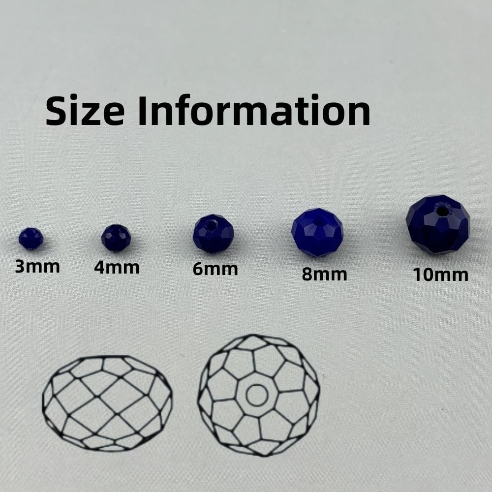 500pcs 3mm Crystal Glass Beads Faceted Rondelle Glass Spacer Beads for Bracelets Necklace Pendants Earrings Key Chains Jewelry Making(Dark Blue Porcelain) - Image 2