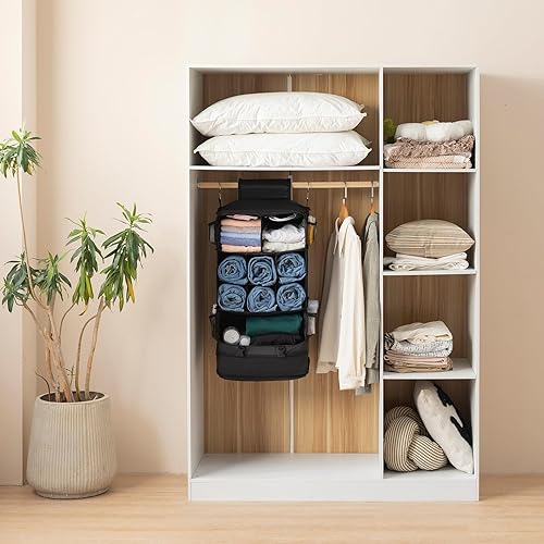 Miniatura 9 de SUCOME Cubos de embalaje colgantes para viajes, bolsas organizadoras de viaje con bolsa de aseo transparente, organizador plegable de maleta,
