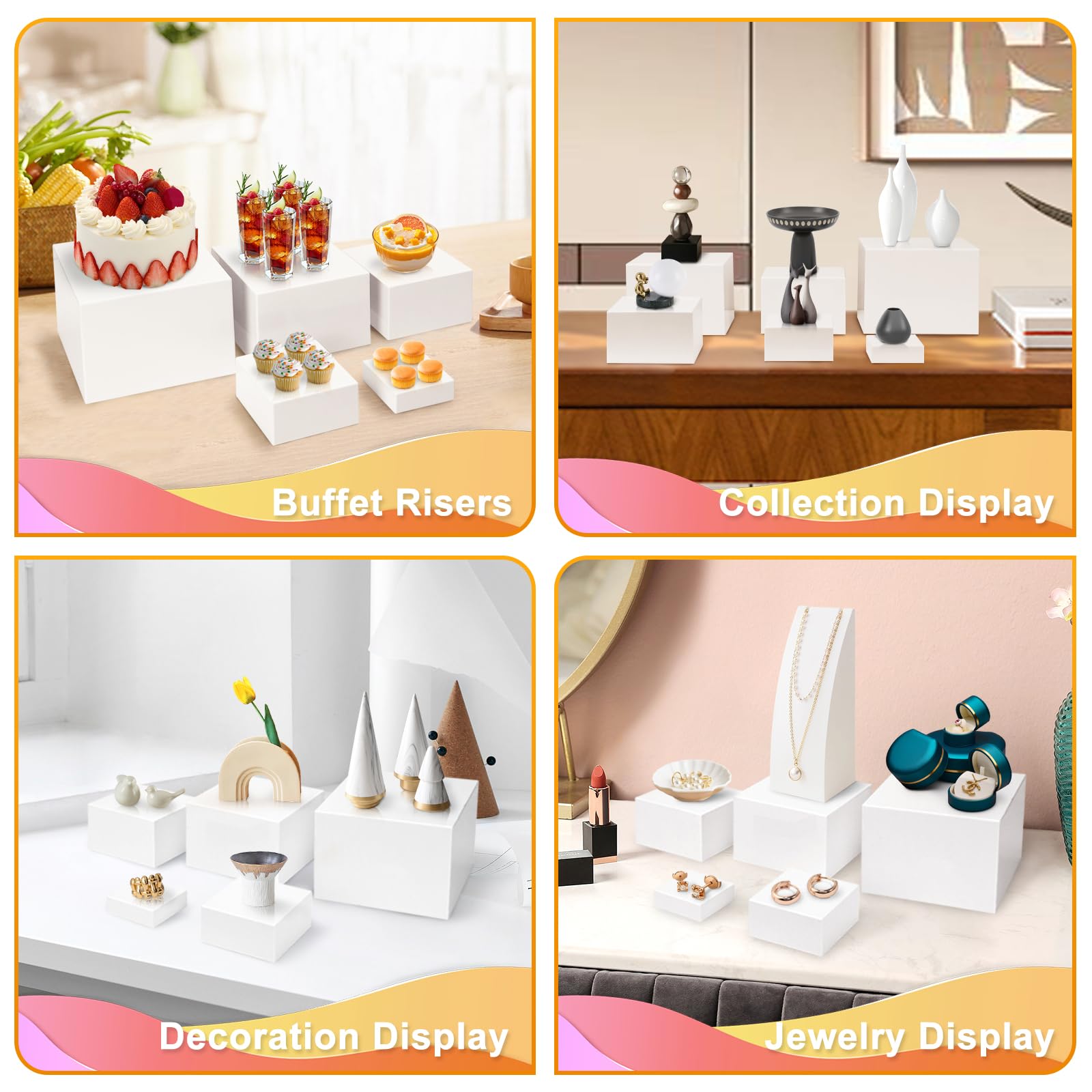 Présentoir Aperitif Buffet 6 PCS, Support Buffet en Acrylique à Fond Creux, Présentoirs pour Aliments, Desserts, Bijoux, Figurines, pour Table de Fête, Décoration (Blanc)