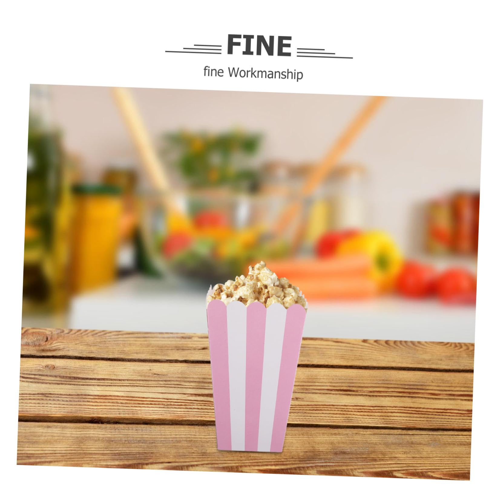 Gestreifte Popcorn Eimer aus Papier 100 Stück, Klein, Rosa | Wellenrand, Ölresistent und Stapelbar, für Festliche Anlässe Sowie Kinoabende