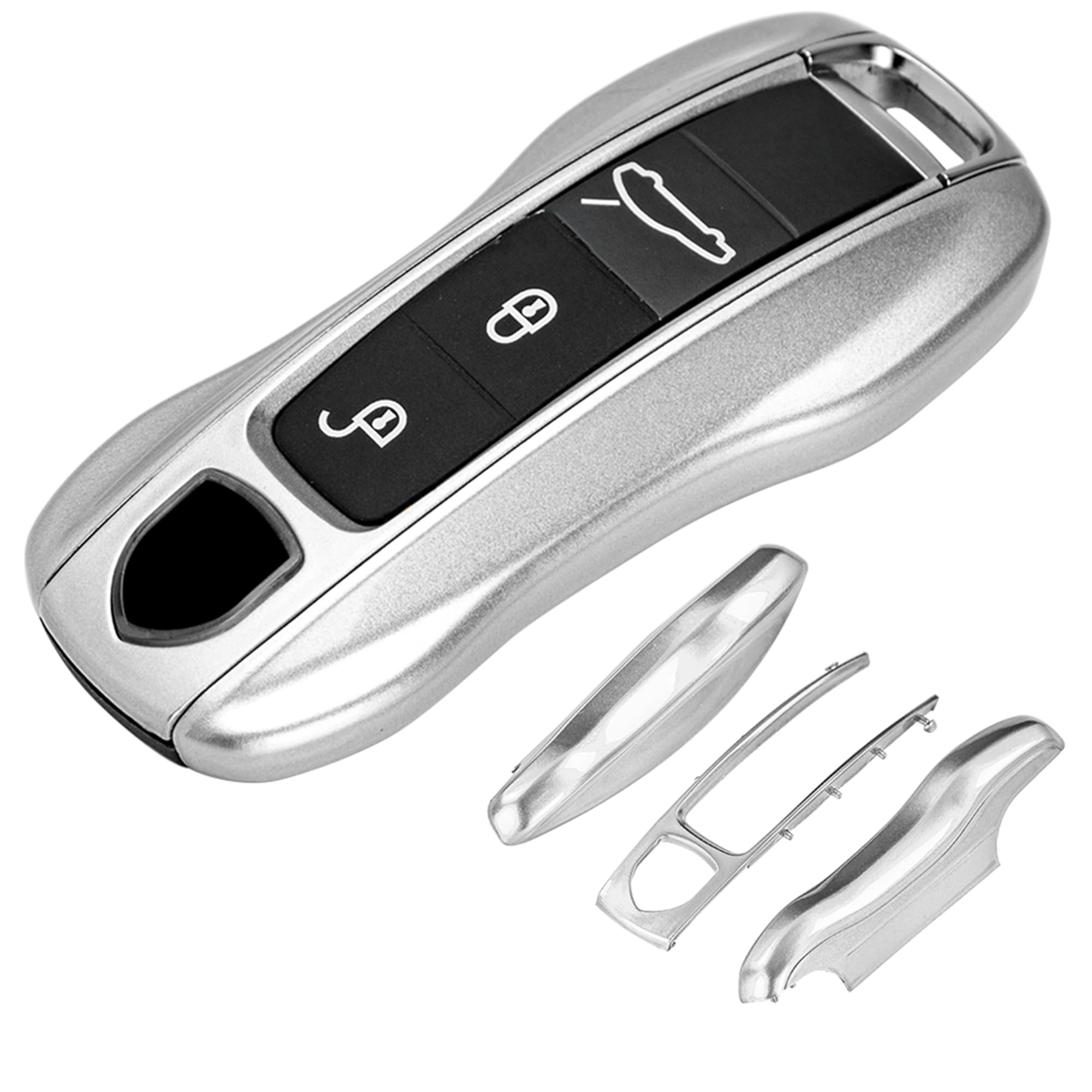 AeroBon3-Piece Painted Key Fob Cover Compatible with Porsche Key Shell, Key Fob Shell Replacement (MK2, Silver)
