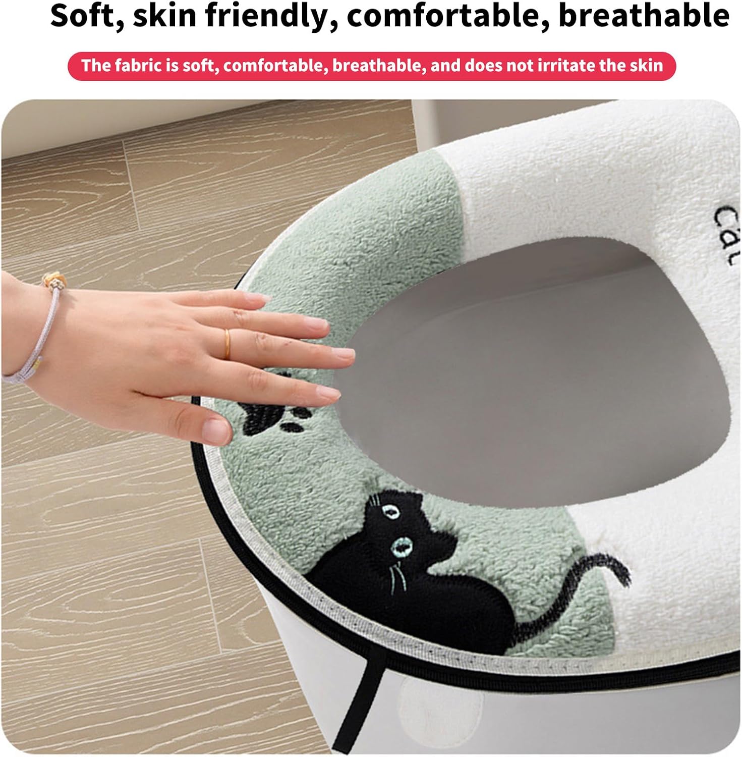 Winter Warm Toilet Seat Cover with Cartoon Cats Pattern Thicken Cushion Bathroom Essential Friendly for Cats Pattern Protector