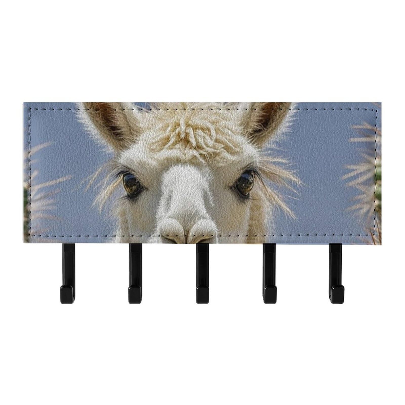 QMNLKH Mexican Llama Cactus Wall Mounted Key Rack for Home, No Drilling Key Holder with 5 Hooks, Self Adhesive Keys Chain Organizer for Hallway, Keys Hanger Shelf for Office, Doorway Black