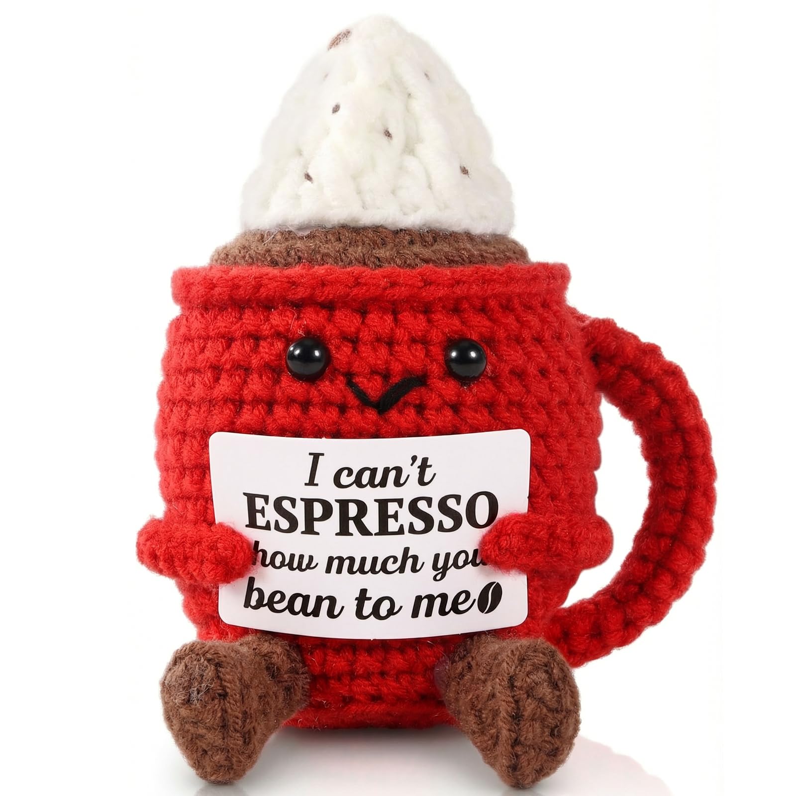 Vspek Emotion Support Coffee Cup Doll, Positive Gifts for Coffee Lovers, Positive Crochet Animals with Card, Encouragement Present, Birthday Gifts for Friend, Coworker, Home Office Desk Decor — image 1