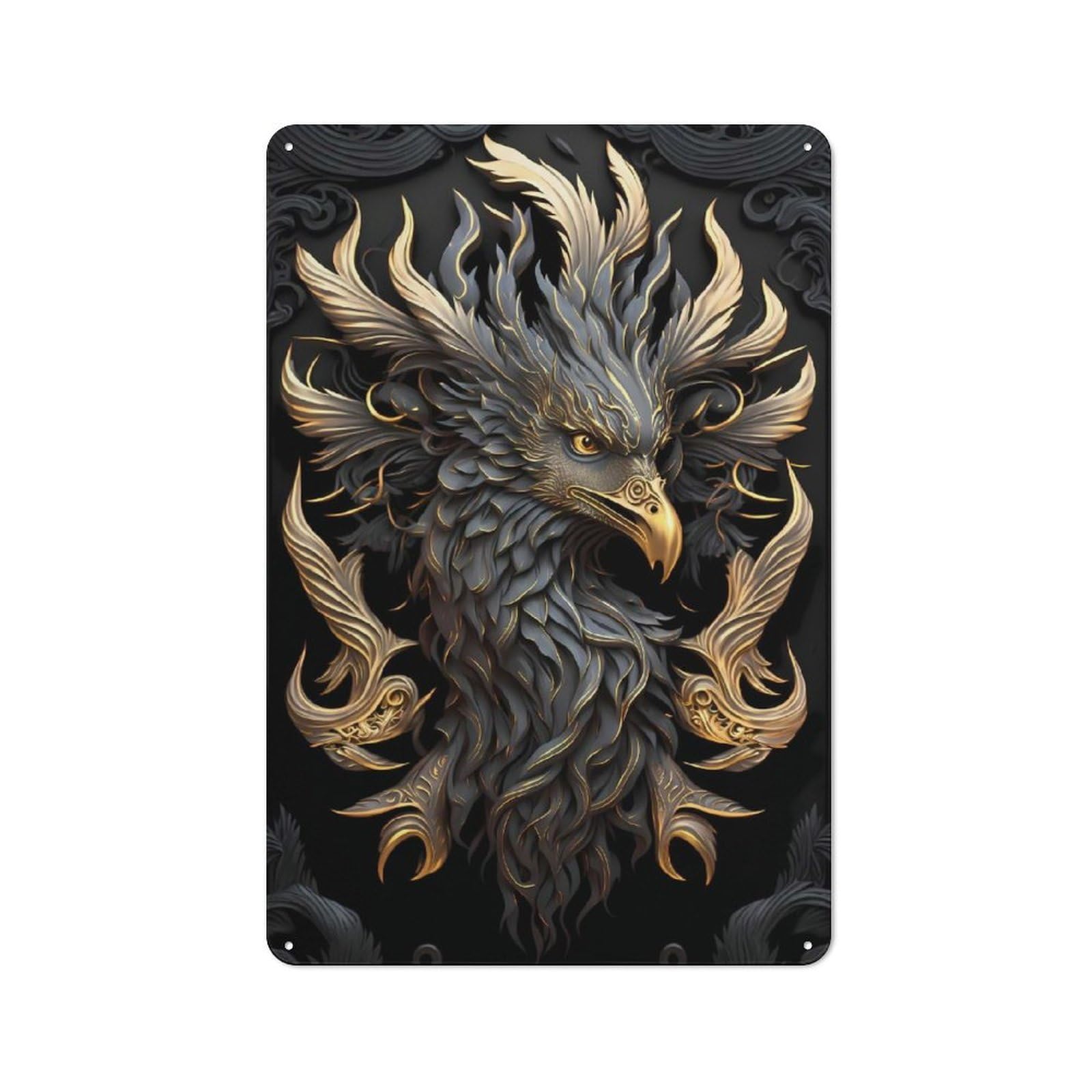 Vintage Metal Sign with Legendary Phoenix Design 30x20cm, Retro Room Wall Plaque for Home, Shop, Pub Or Studio Wall