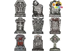 JOYIN Halloween Metal Tombstones, 9 RIP Headstones Plastic & 18 Stakes
