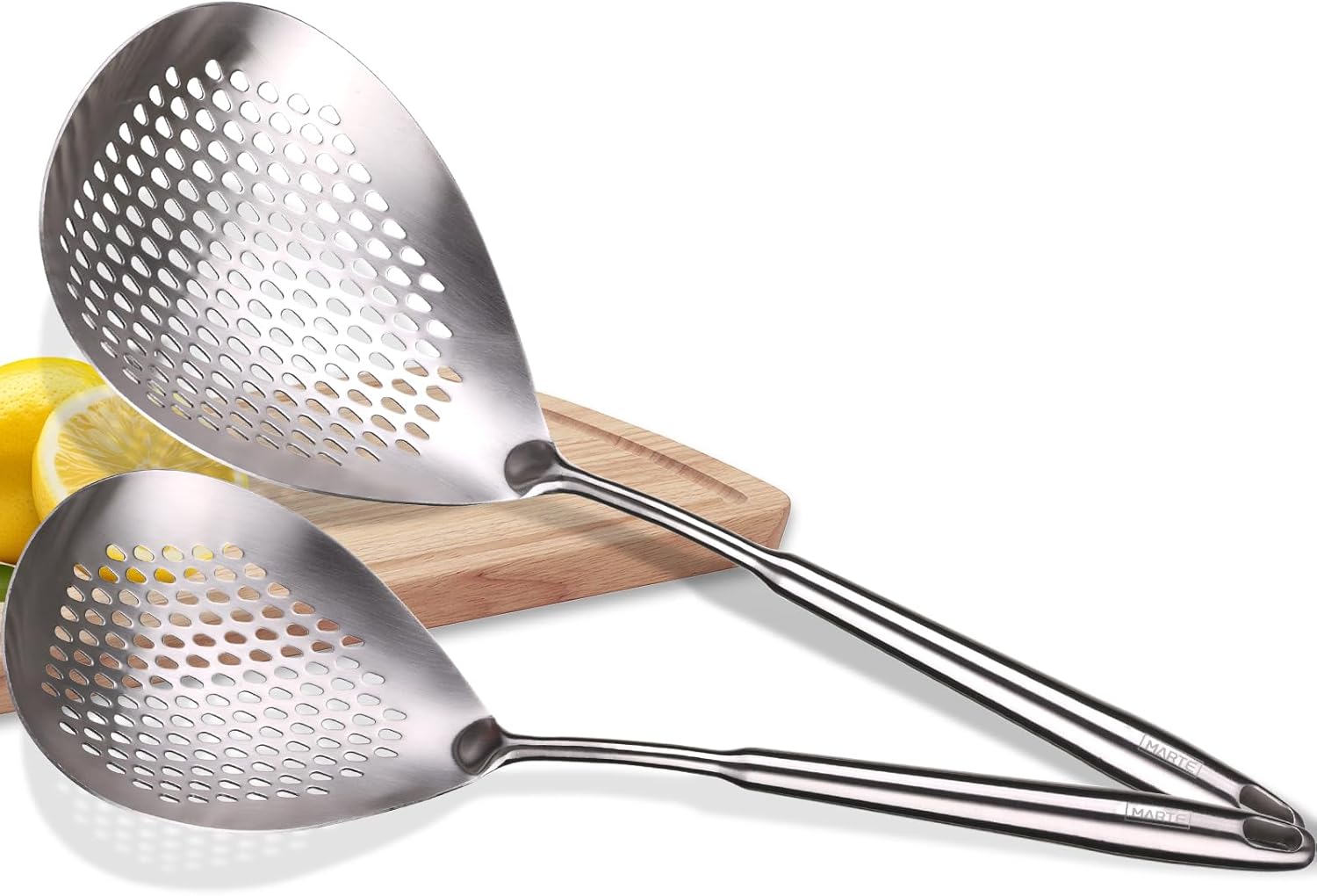 MARTE Skimmer Slotted Spoon,304 Stainless Steel Pasta Spider Strainer Ladle for Frying and Cooking, Set of 2 Colanders & Food Strainers,Kitchen Utensils Spaghetti Spoon with Heat-Resistant Handle MARTE Skimmer Slotted Spoon,304 Stainless Steel Pasta Spider Strainer Ladle for Frying and Cooking, Set of 2 Colanders & Food Strainers,Kitchen Utensils Spaghetti Spoon with Heat-Resistant Handle