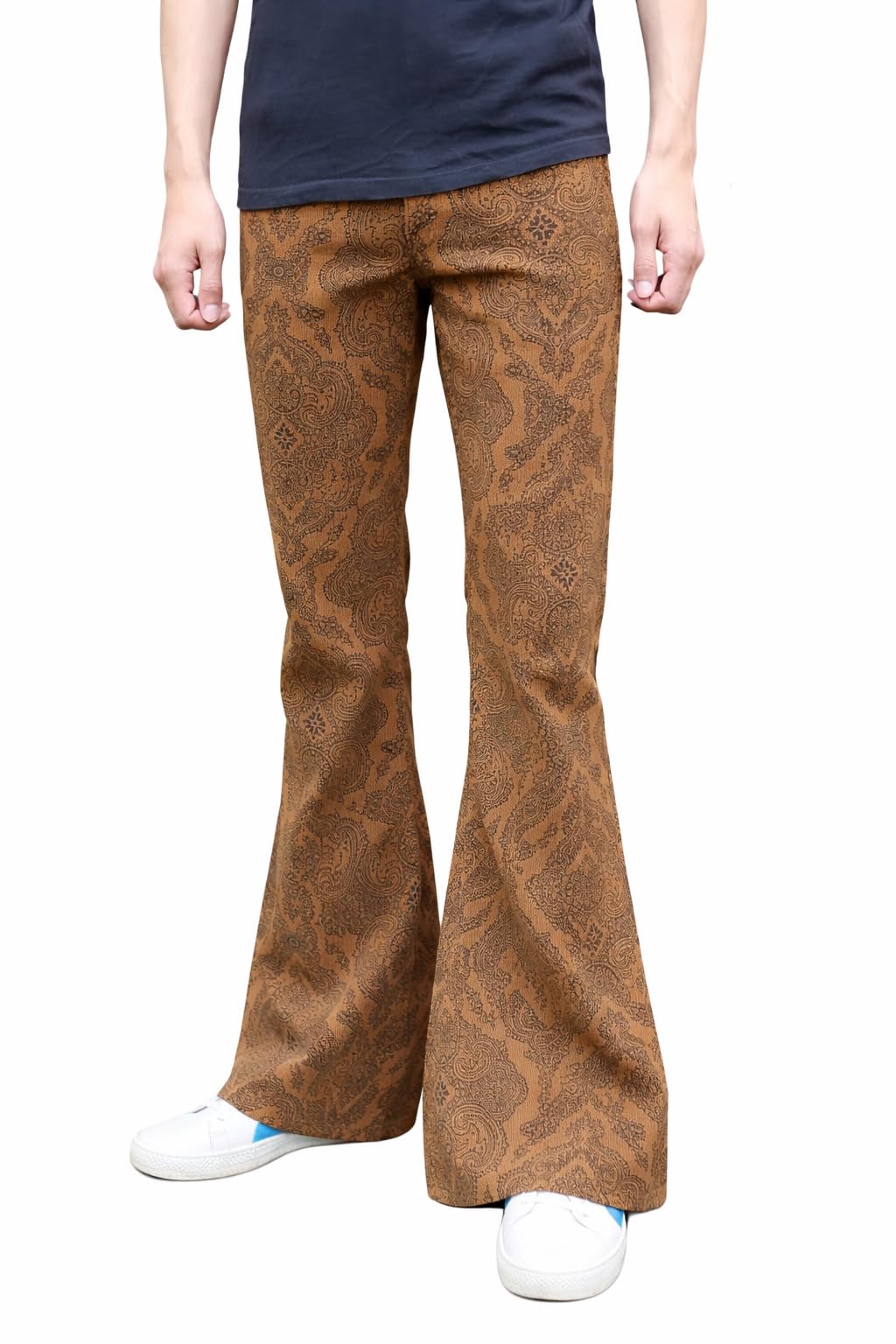 Fuzzdandy Men's Braun Flares Bell Bottoms Paisley Trousers Corduroy Hippie Mod Indie Jeans Retro Vintage Pants Tan Brown (32" Waist X 30" Leg (32 / Short))