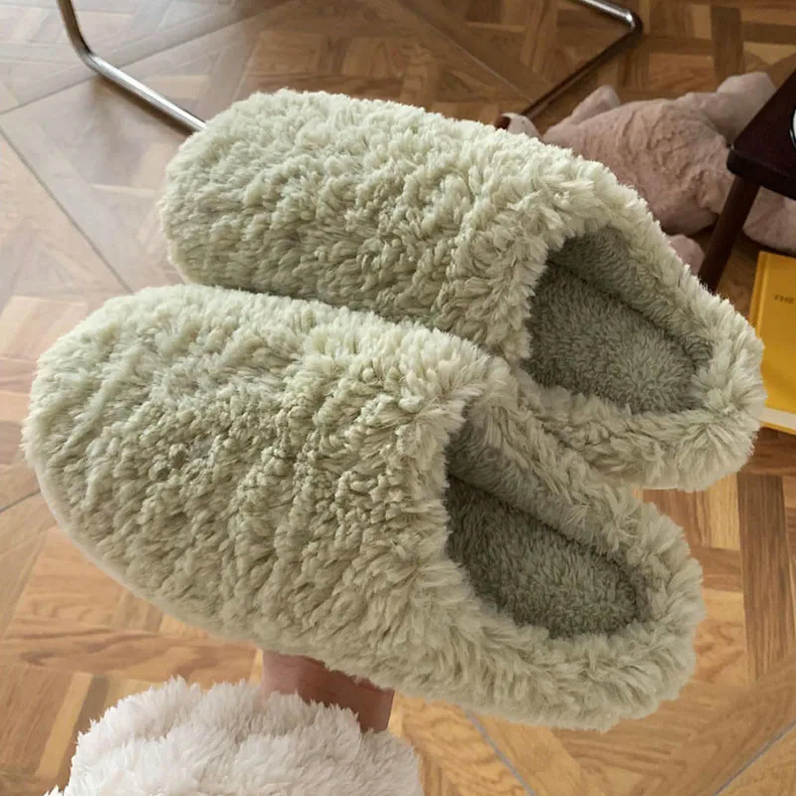 MdybF Pantuflas de casa de color sólido para mujeres y niñas, lindas pantuflas de invierno cálidas para el hogar, zapatos de mujer