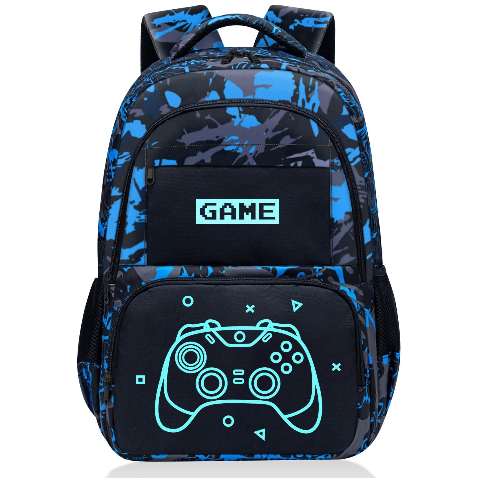 Fitvc Glow in The Dark Backpack for Boys - Game Boys Backpack for Kids Children Teens Elementary Middle School - 17″ Gamer Bookbag Travel Back Pack