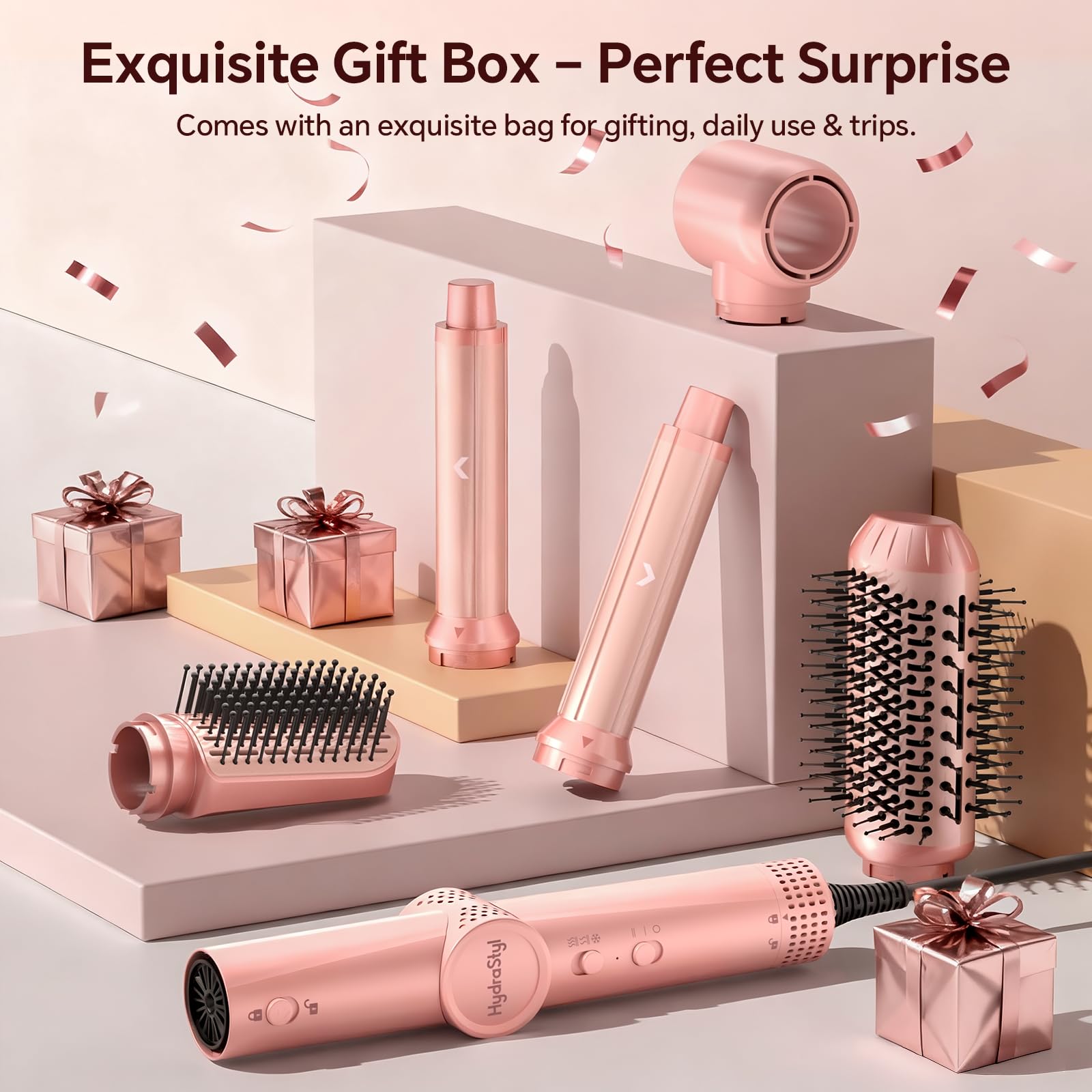 5-in-1 Air Styler Hair Dryer Brush with Auto-Wrap Curlers