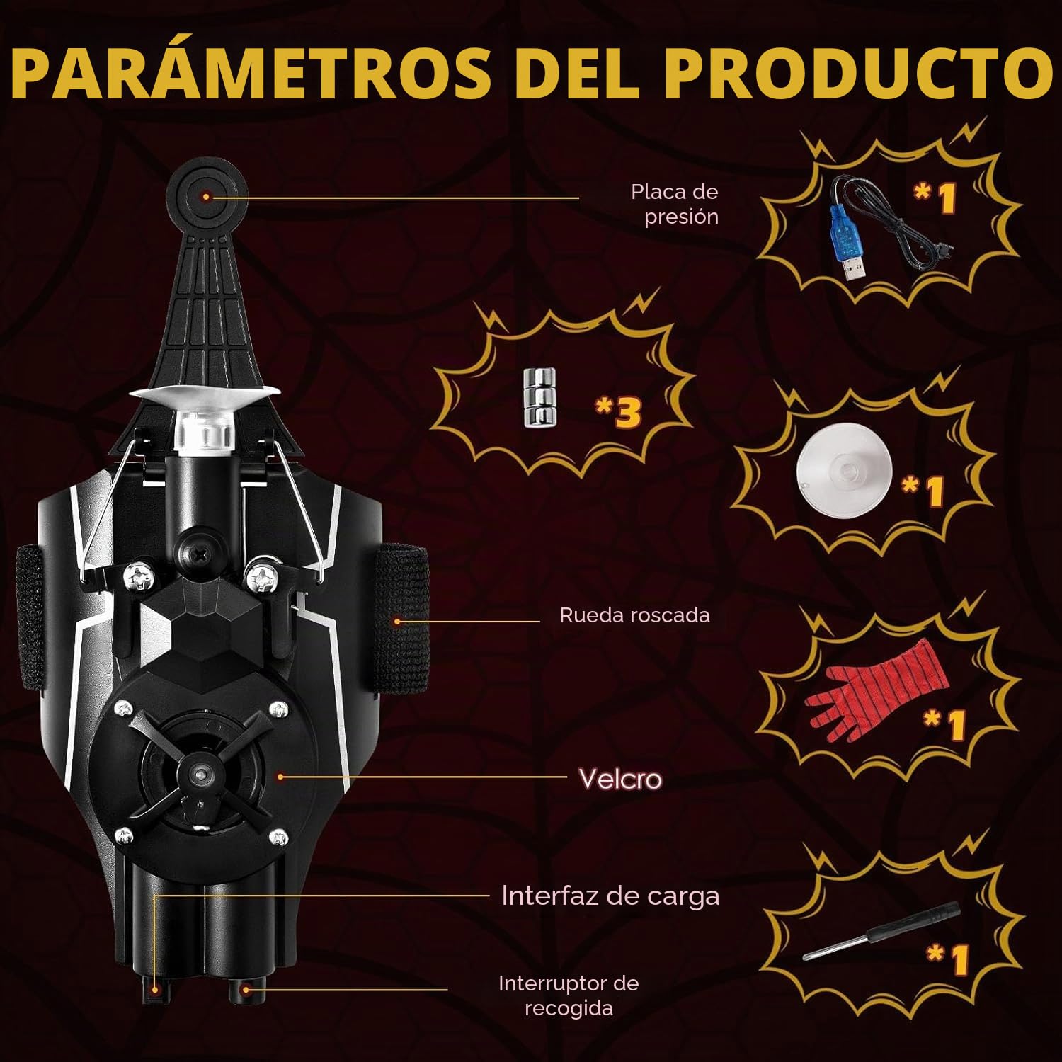 Towwoo Tirador de Telarañas, Lanzador de Araña Negra, Spiderman Toy Brazales Eléctricos Web Shooter Launcher, Spider Man Web Shooters Cosplay Decorativo, Lanza Telarañas Spiderman