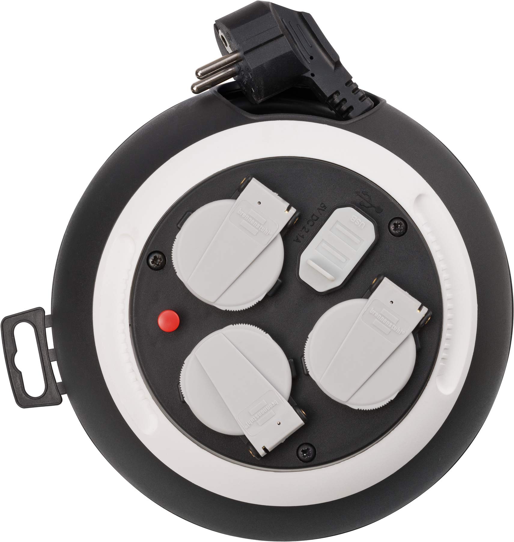 Brennenstuhl Comfort Line Kabelbox 3-fach mit USB/Mini-Kabeltrommel (Indoor-Kabeltrommel für Haushalt mit USB-Ladefunktion, 3m Kabel, Made in Germany) Schwarz/Weiß