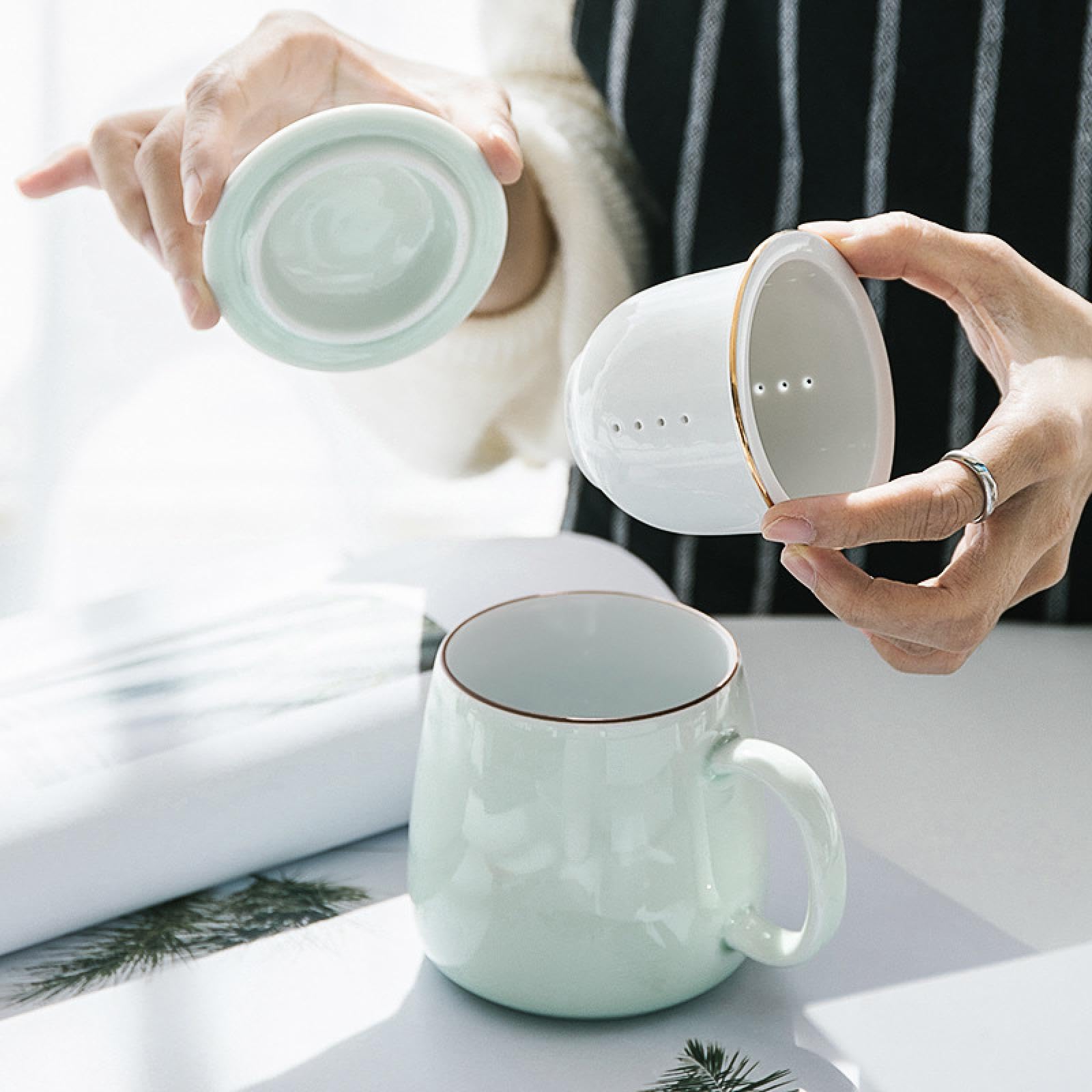 Tasse de séparation de thé, Tasse de thé à Bulles en céramique, Tasse d'eau filtrante avec Couvercle, Tasse en céramique, Tasse de bureau/2681