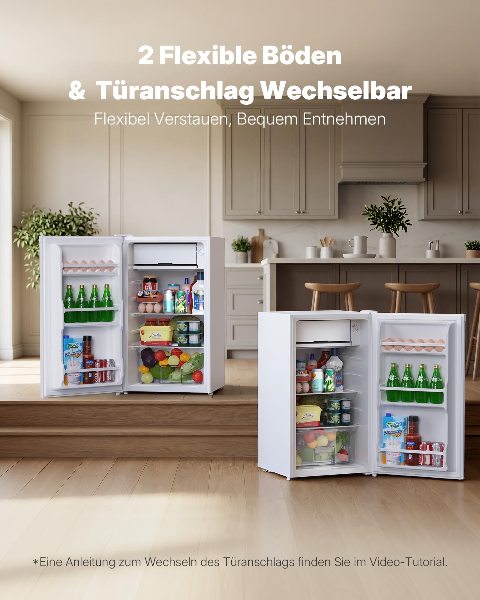 Upstreman 91L Kleiner Kühlschrank mit Gefrierfach, 5 Temperaturstufen, 41 dB Leiser Betrieb