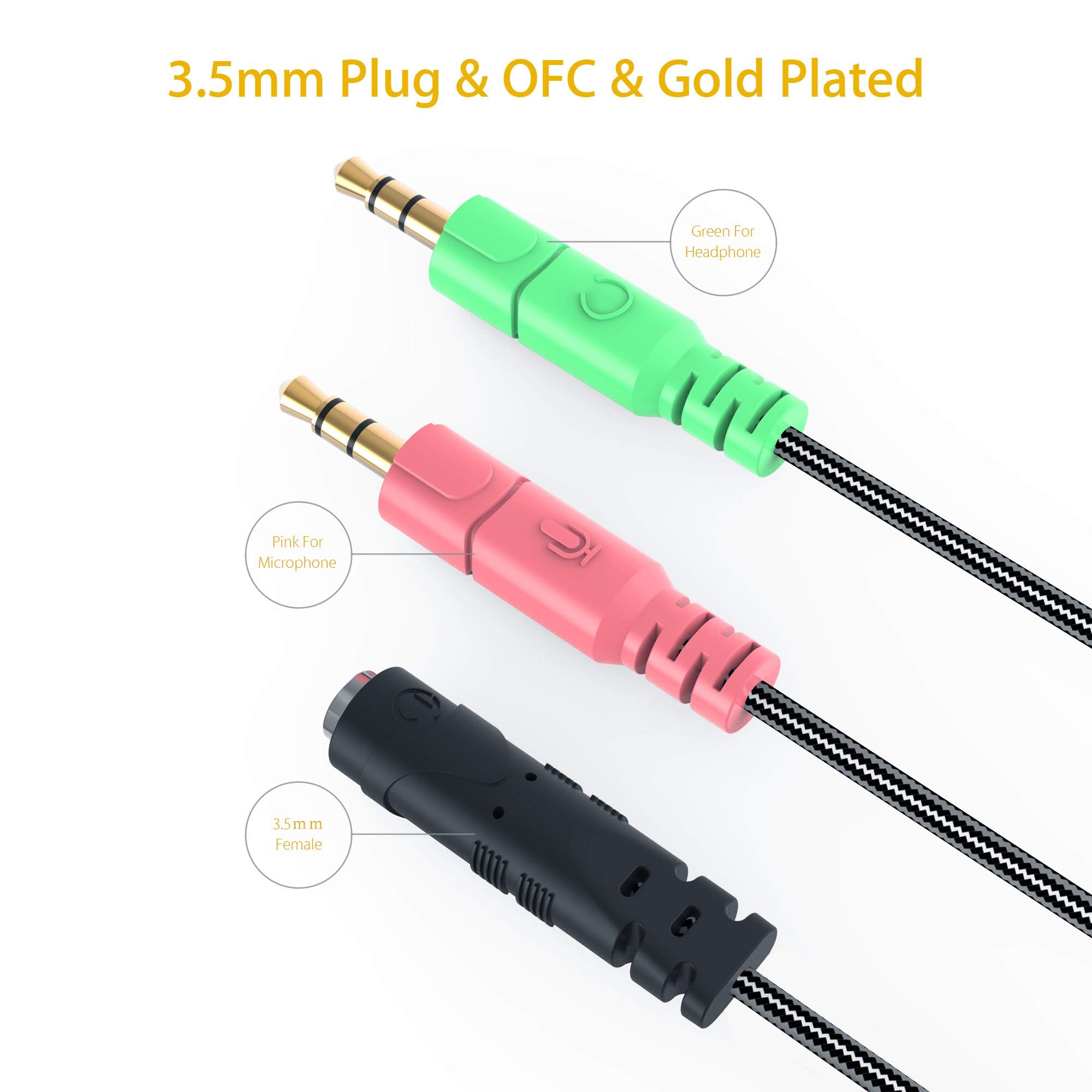 Adaptateur Jack 3.5mm TRRS Câble Audio Y MillSO 3.5mm - 1 Femelle Vers 2 Mâles - 20cm - Pour Casque Gaming PS4 PC Adaptateur Audio 3.5mm MillSO 20cm