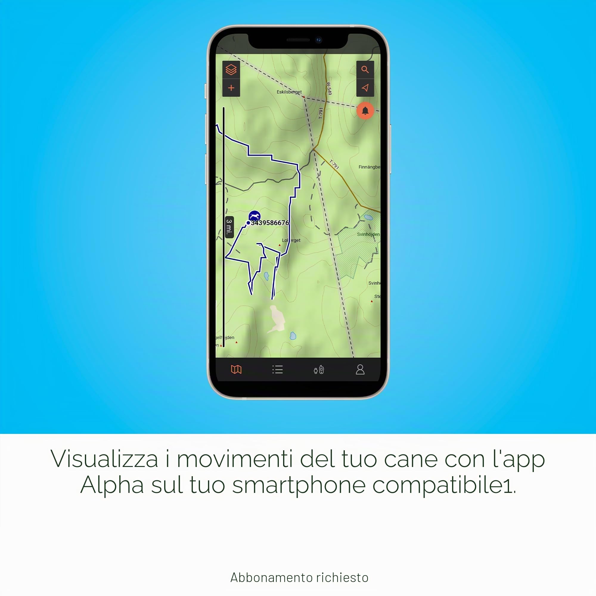 Garmin Alpha® LTE, Cellular Technology Dog Tracker, guarda i movimenti del tuo cane sul tuo smartphone compatibile o integralo con il tuo Garmin Dog Tracking System per tracciare via VHF o LTE