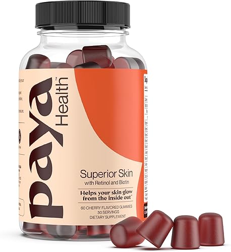 Gomitas de retinol y biotina para una piel clara y suave, cabello y uñas saludables  Suplemento con zinc, vitaminas A, E y C  Sin OMG, sin gluten,