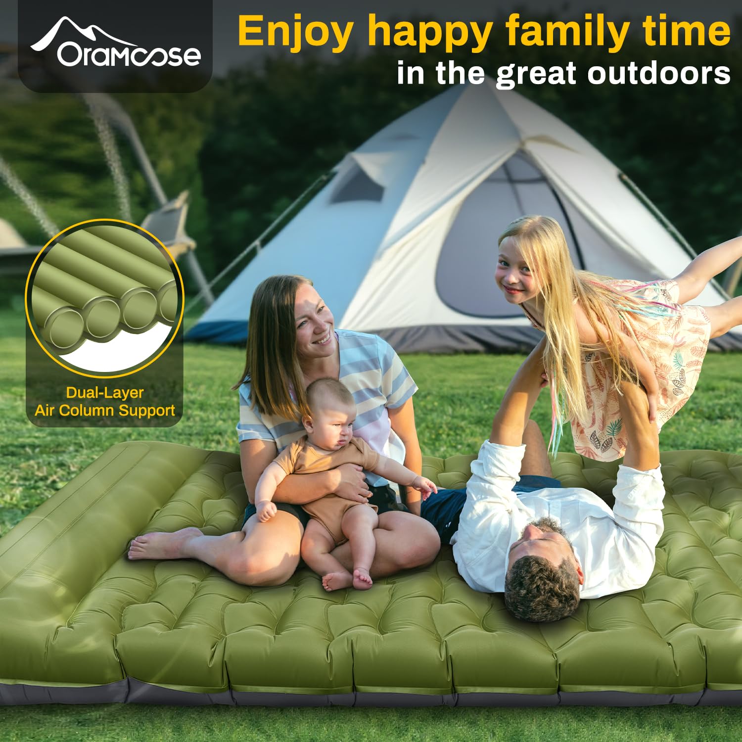Doppelte Isomatte, extra dicke 15,2 cm Isomatte für Camping 2 Personen mit integriertem Kissen & Fußpumpe, ultraleichte, kompakte aufblasbare Campingmatte für Rucksackreisen, Wandern, Reisen, Zelt