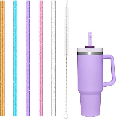 Paquete de 5 popotes de repuesto para vasos Stanley de 40 onzas, 30 onzas y 64 onzas, aptos para lavavajillas, popotes reutilizables con purpurina y