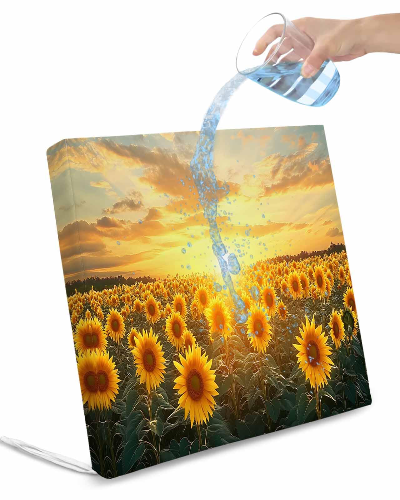 Hokiten Summer Sunflower Outdoor Cushion Chair Cover Set of 2 - Waterproof Couch Seat Covers, Pastoral Rustic Floral Botanical Patio Furniture Protector Cushions Slipcovers for Sofa/RV, 22