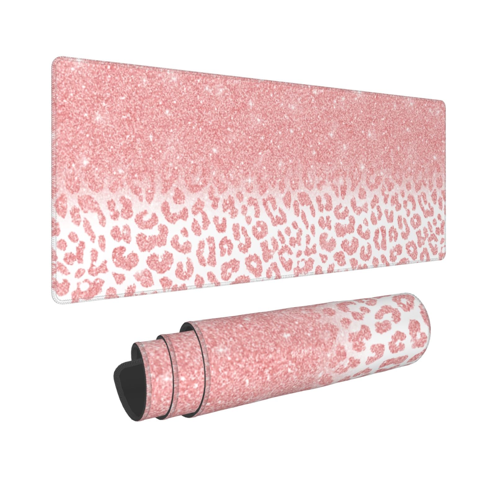 Sweetshow Pink Rose Gold Mouse Pad 31.5 X 11.8 Inch XL Leopard Print Gaming Mousepad Extended Large Laptop Keyboard Mouse Mat Non-Slip Rubber Base with Stitched Edges for Home Office