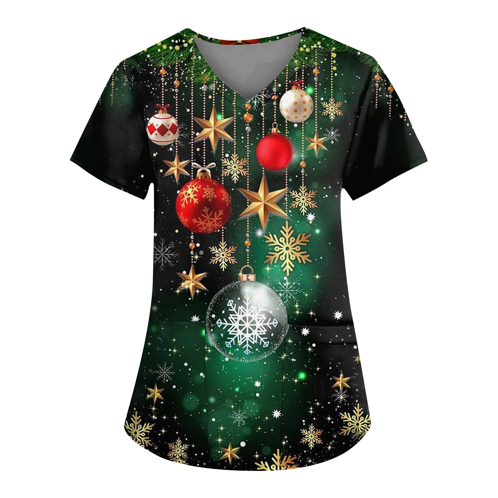 Christmas Scrubs Breathable Print Medical Nursing Uniforms For