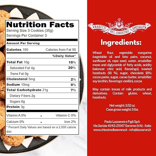 Miniatura 2 de Baci Del Chiostro - Auténticas galletas italianas Amaretti Galletas de mantequilla con crema de chocolate para té o regalo, galletas italianas