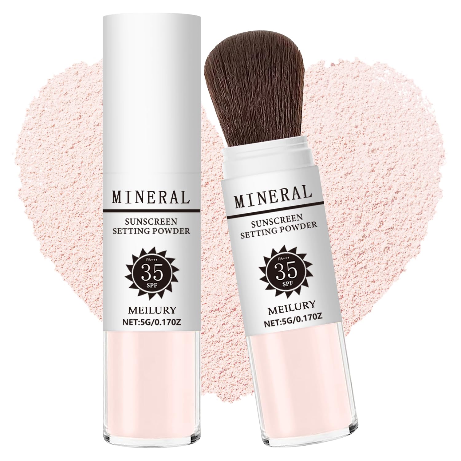 Sunscreen Setting Powder SPF 35, Mineral Brush Powder, Oil Control Natural Matte Finish Loose Powder Translucent Lasting Lightweight Breathable for All Skin (04# Pink Complexion)
