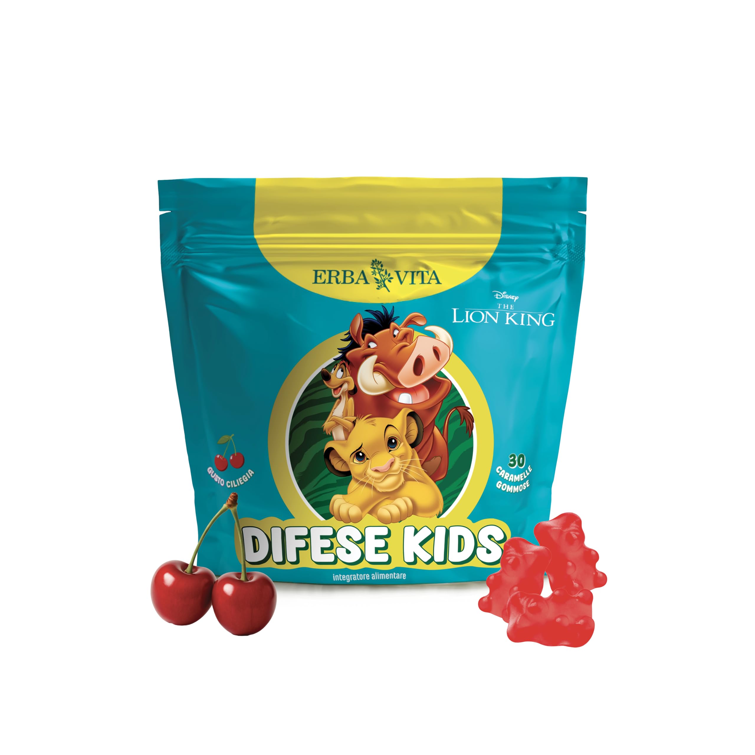 Erba Vita Difese Kids Integratore Alimentare per Bambini, 30 Gummies - A base di Vitamina D3, Vitamina C e Zinco, Contribuisce al Corretto Funzionamento del Sistema Immunitario