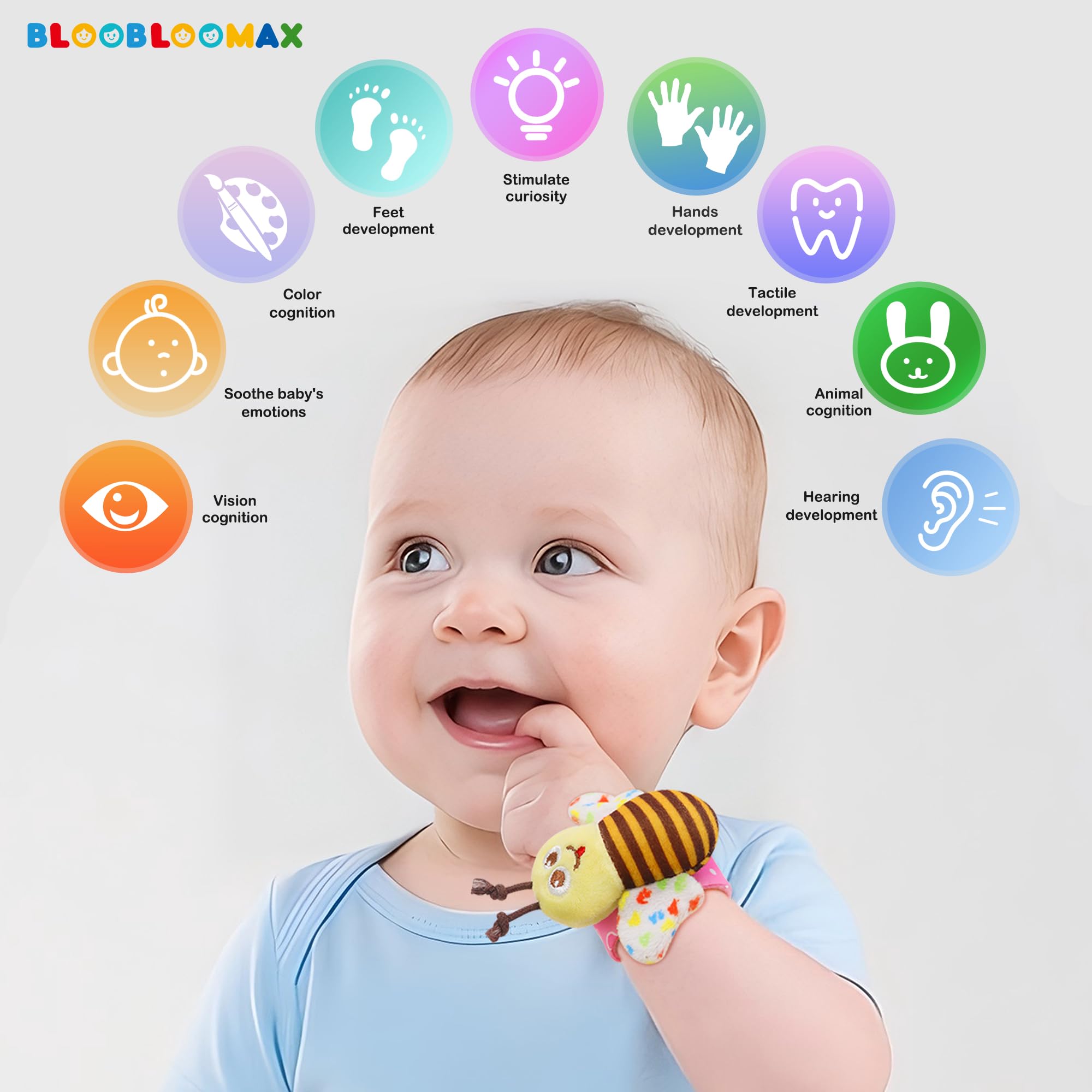 Bloobloomax Wrist Rattle Socks and Foot Finder Set, Infant Girl Boy Toys for Babies 0-36 Months, Newborn Hand & Foot Toys for 0 to 3 Years, Baby Shower Gifts Set (Dark Blue Gift Box)