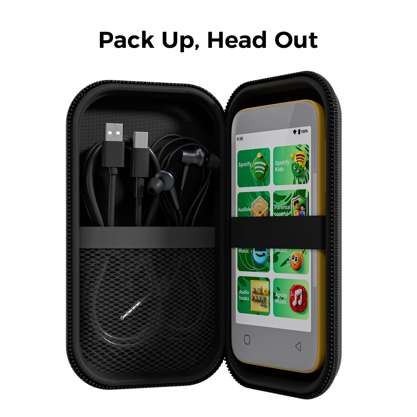 Étui de Transport Rigide en EVA pour Lecteur MP3 SU3/SU5/SU7/SU9, Rangement de Voyage avec Fermeture Éclair Compatible avec Lecteur, Écouteurs et Câble de Charge