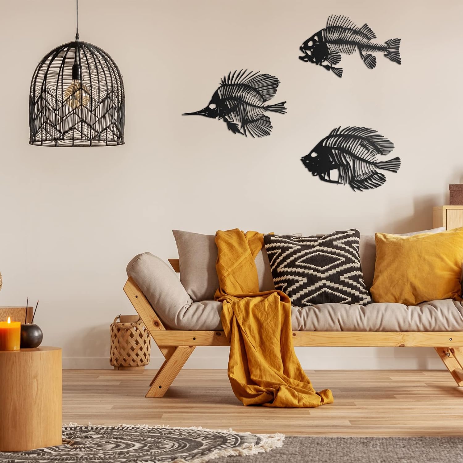 Zhengmy 3 Piece Metal Wall Art Fish Sculpture Hanging Metal Fish Bone Rustic Wall Decor Nautical Style Art Decor for Indoor Outdoor Office Home Bedroom Bathroom Living Room Window(Black)