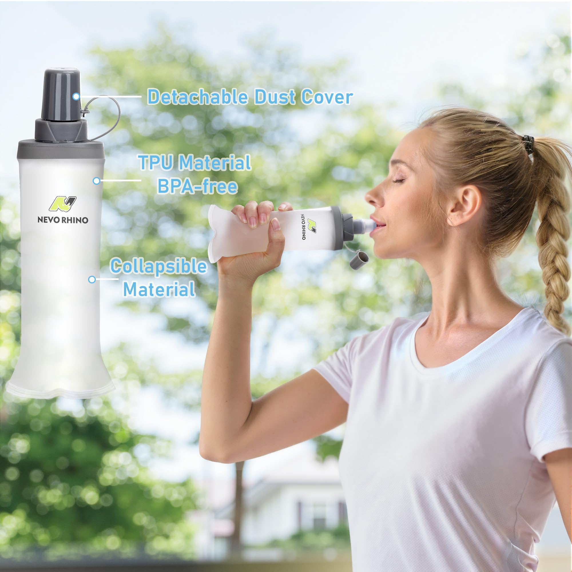 Laufweste für Damen und Herren, leichte Wasserweste mit 2 TPU 250 ml weichen Flaschen, verstellbare Brustgurte, Läuferweste für Trial, Wandern, Radfahren, Joggen, Marathon