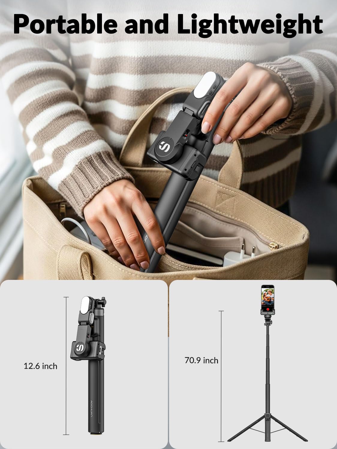 AOCHUAN Gimbal de teléfono inteligente 4 en 1 de apertura automática de 71 pulgadas para iPhone con control remoto magnético, estabilizador de teléfono con seguimiento facial AI (no necesita
