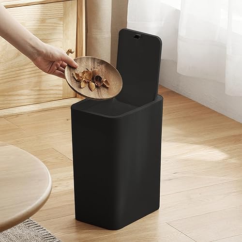 Miniatura 2 de POROPL Basurero de baño con tapa, pequeño bote de basura con tapa de presión, papelera de plástico con tapa emergente para inodoro, oficina,