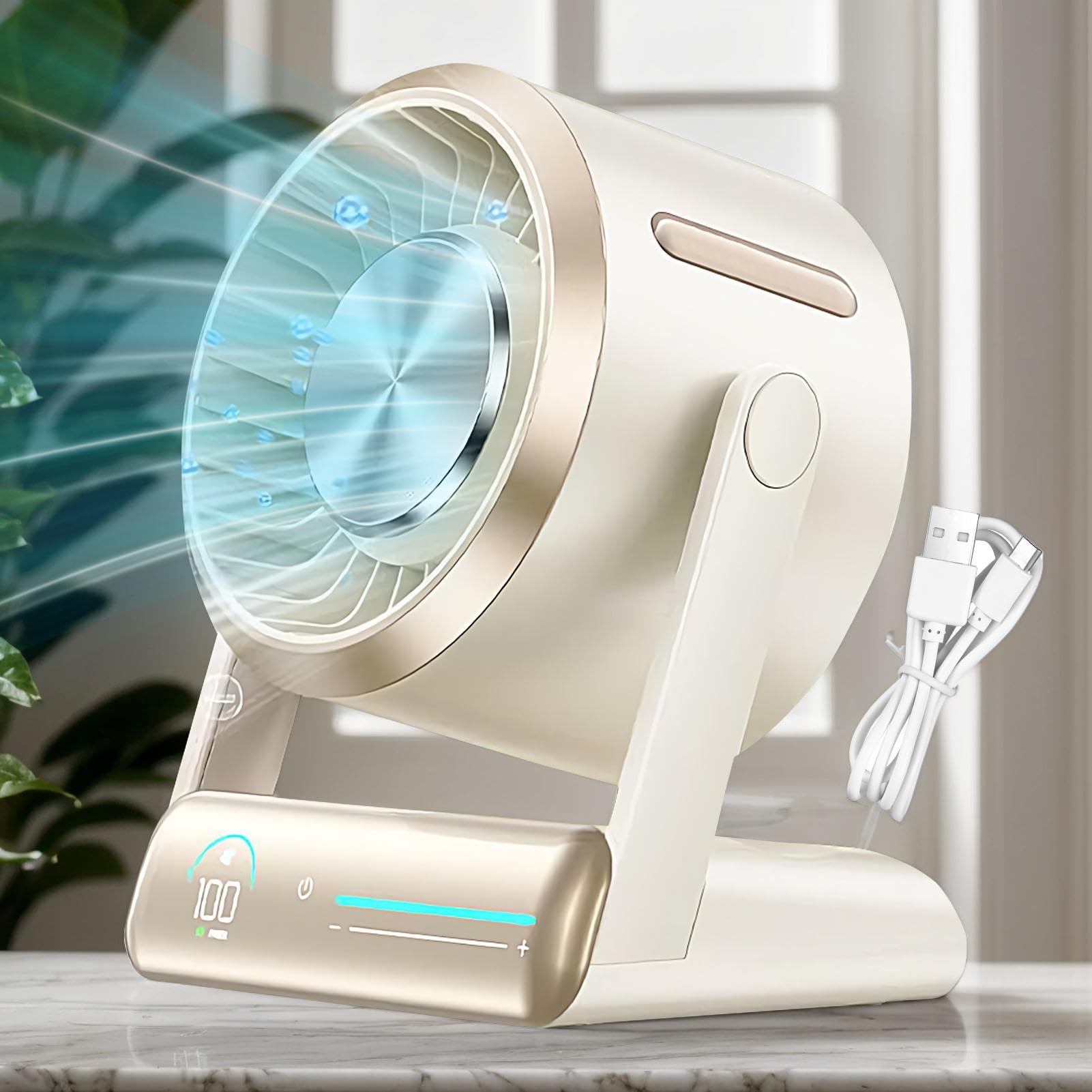 Ventilatore Da Scrivania 100 Velocità Silenzioso Ricaricabile Rinfrescante | Piccoli Ventilatori Per Camera E Ufficio Per Casa Cucina Scuola Dormitorio Campeggio Esterno Estate Spiaggia