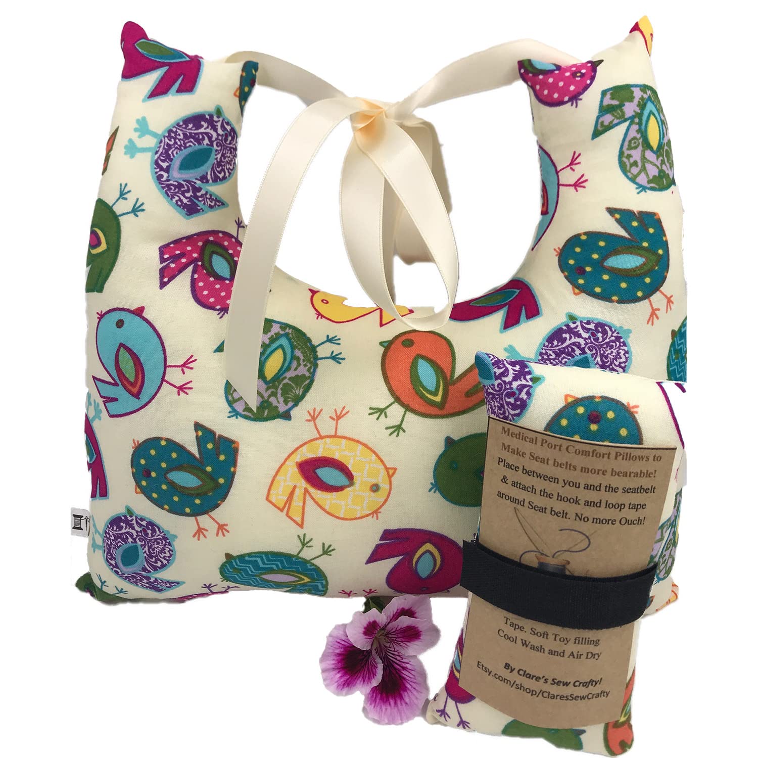 10"x9" Underarm Single Mastectomy Lumpectomy Augmentation Gift Set with Seatbelt Pillow, Breast Cushion Pillow SLNB Top Surgery (MULTI BIRDS) โ image 1