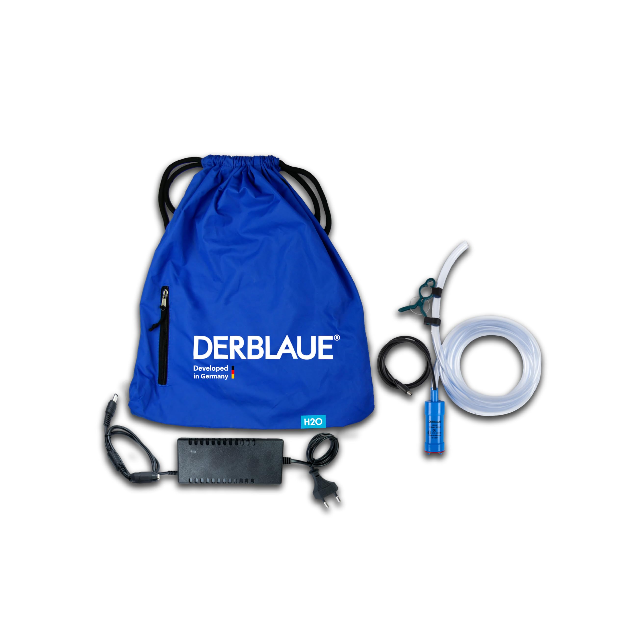 DERBLAUE® Sistema de bombas de alto rendimiento con bolsa de transporte incluida | Complemento ideal para la bandeja profesional, para bombear líquidos o vaciar tanques, miradas y aseos de manera eficiente.