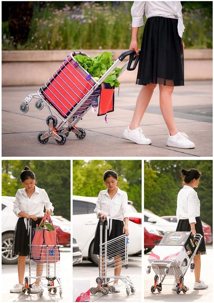 Shopping Cart, Hand Truck Foldable, Dolly Cart, 35 Kg Loading Capacity, Rotary Handle, One-Piece Aluminum Shopping Basket with 8 Casters for Luggage, Travel, Shopping
