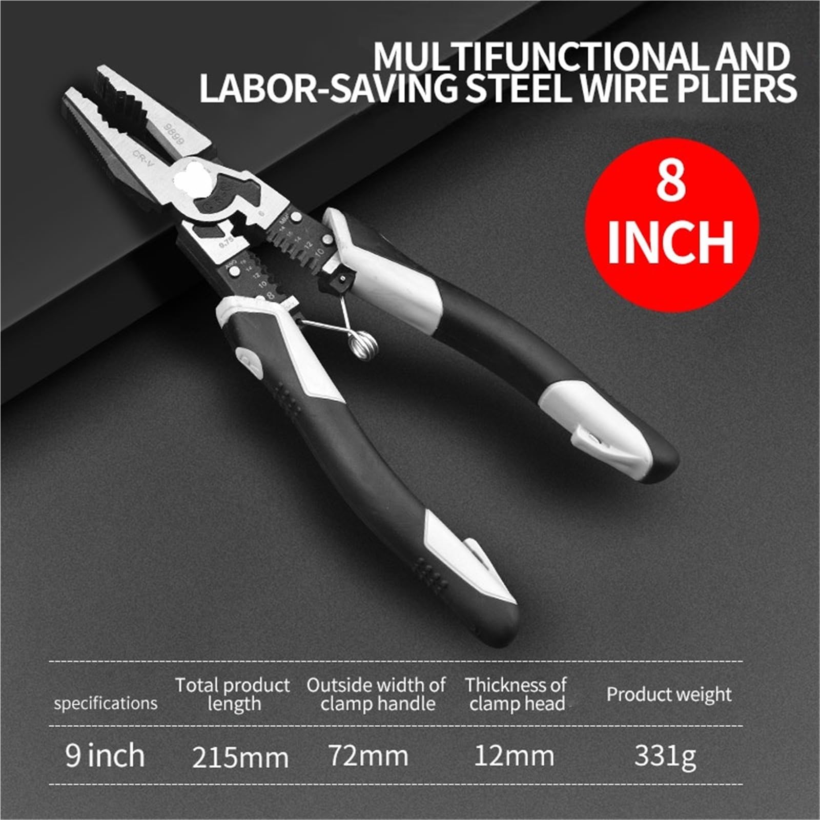 1 pinza diagonale universale multifunzionale, tronchesi for ferramenta, strumenti di riparazione antiscivolo for elettricisti professionali(Wire 8inch)