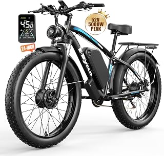 E·Bycco Peak 5000W Electric Bike, 52V 32AH Dual Motor E-Bike 40-47MPH Fast Electric Bicycle with 24x4IN Fat Tire Hydraulic Disc Brakes Front Suspension