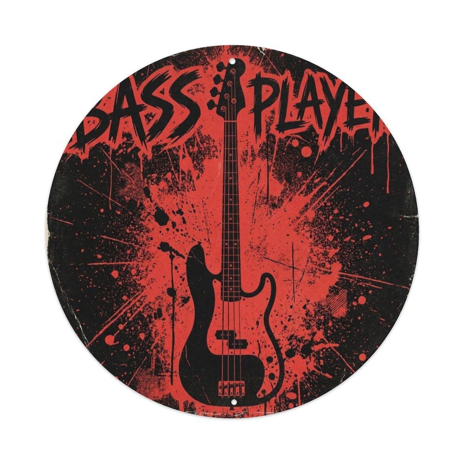 Bass Player Rock Music Vintage Electric Guitar Outdoor Cabin Metal Tin Sign Plaque Wall Decor for Cafe, Man Cave, Club Bar, Office, Home Garden Round Metal Poster 8x8Inch