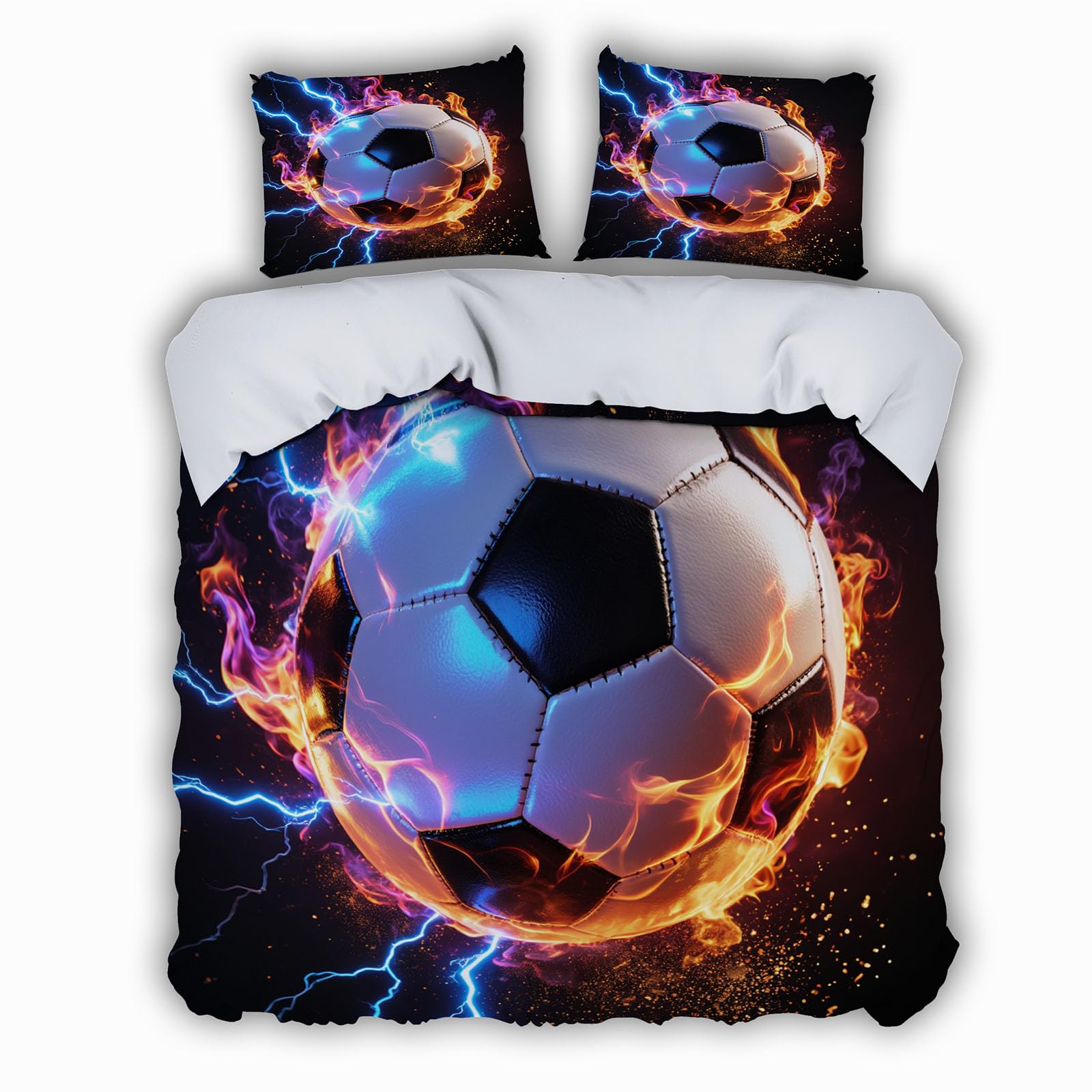 Housse de Couette 220x240 Football 2 Personnes avec Taie d'Oreiller Parure de Lit Sport