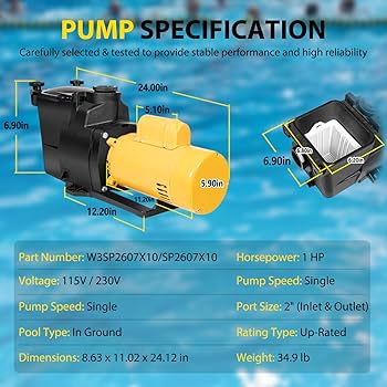 Amazon.com: W3SP2607X10 Pool Pump 1 HP 115/230 V Single