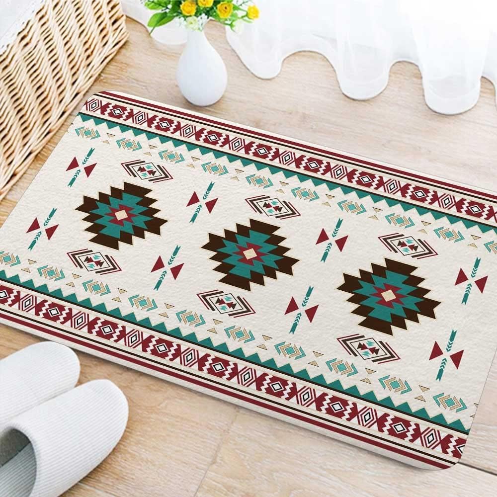 DYNH Aztec Bathroom Rugs, Southwestern Native Tribal Navajo American Ethnic Abstract Triangular Geometric Vintage Bath Mat Non Slip Soft Washable Bath