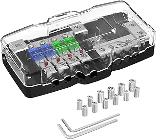 Joinfworld Fused Power Distribution Block Car Audio 4 Way MIDI(Mini-ANL) Fuse Block 12V 0/4 Gauge with Ground for Auto UTV...