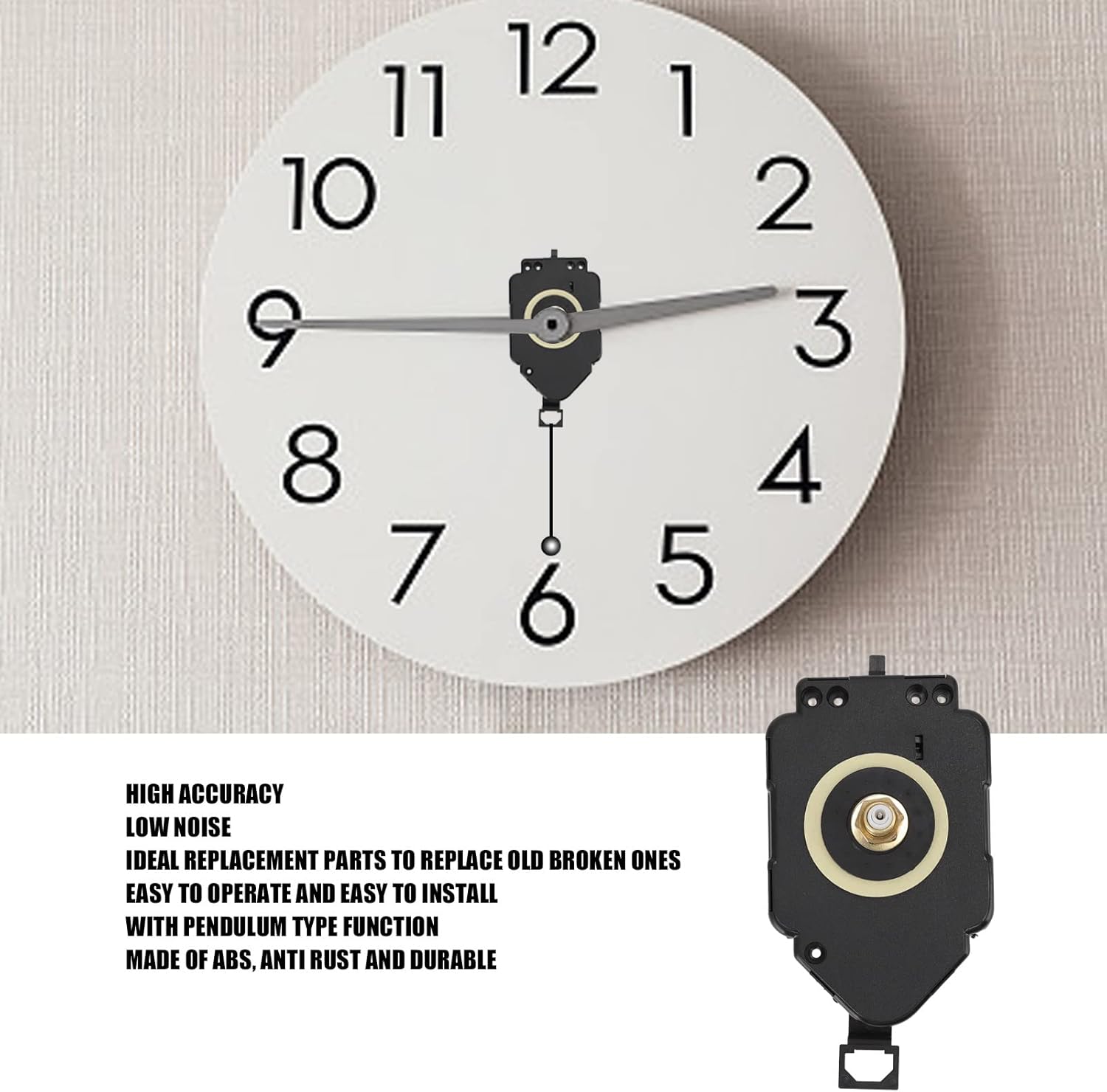 2 Pieces Pendulum Type Movement, Replacement Quartz Wall Clock Movement Precise and Low Noise for Clock Repair
