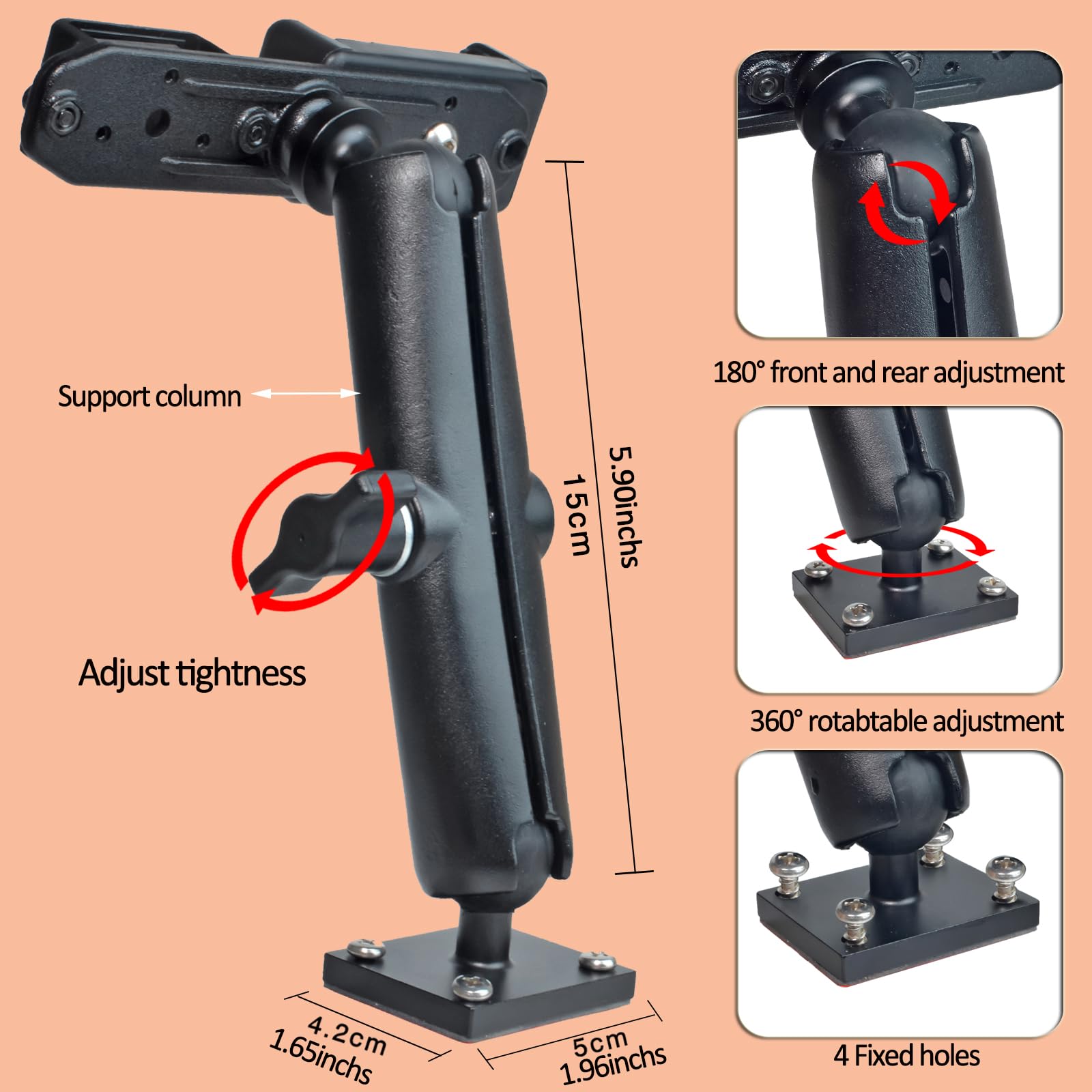 HYS Heavy Duty Drill Base Mount for Smartphones&All HT Amateur Radio with Belt Clip, Drill Base Tablet Holder for Trucks, Wall mounting, Commercial Vehicles, for 1.85